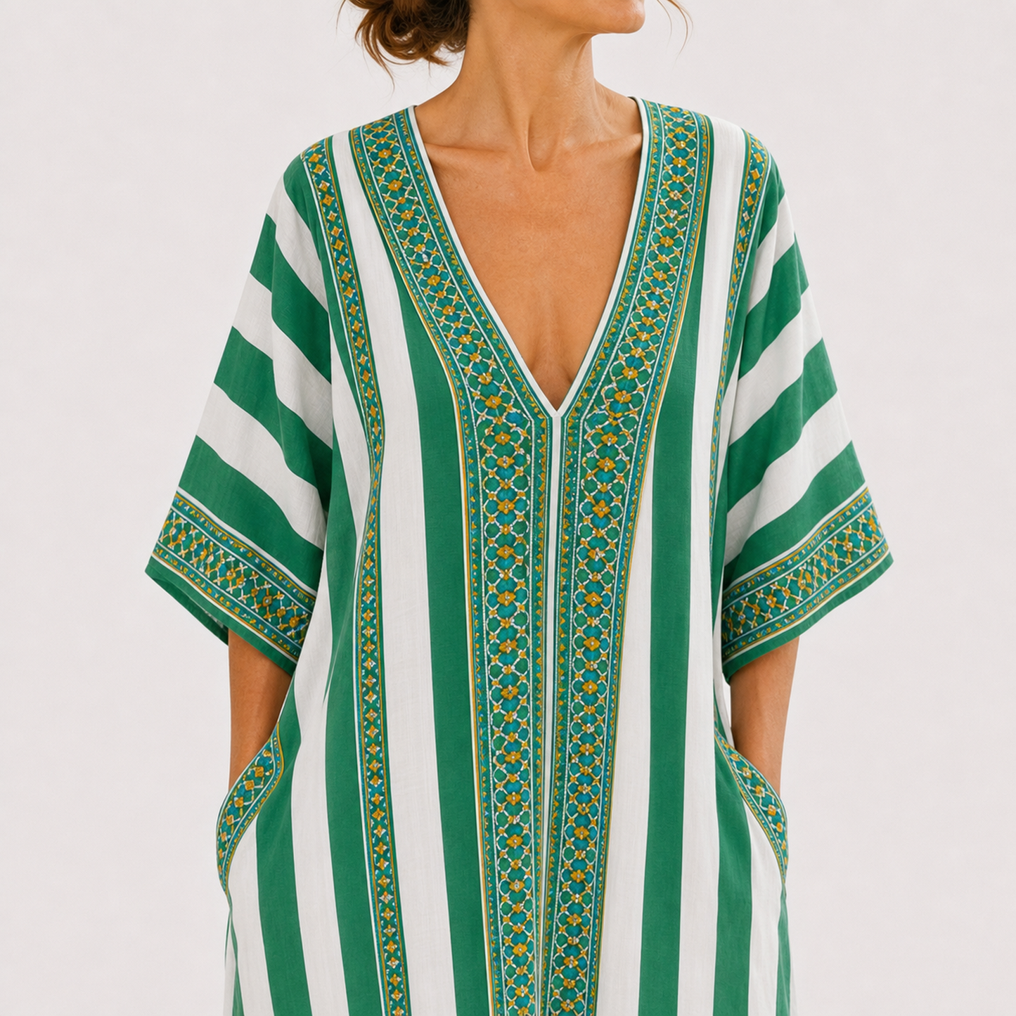 Emma | Caftan Long à Rayures Vertes
