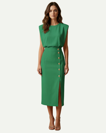 Élise | Robe Midi Fendue à Boutons