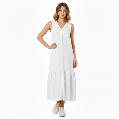 Robe midi sans manches, col en V, coupe évasée A