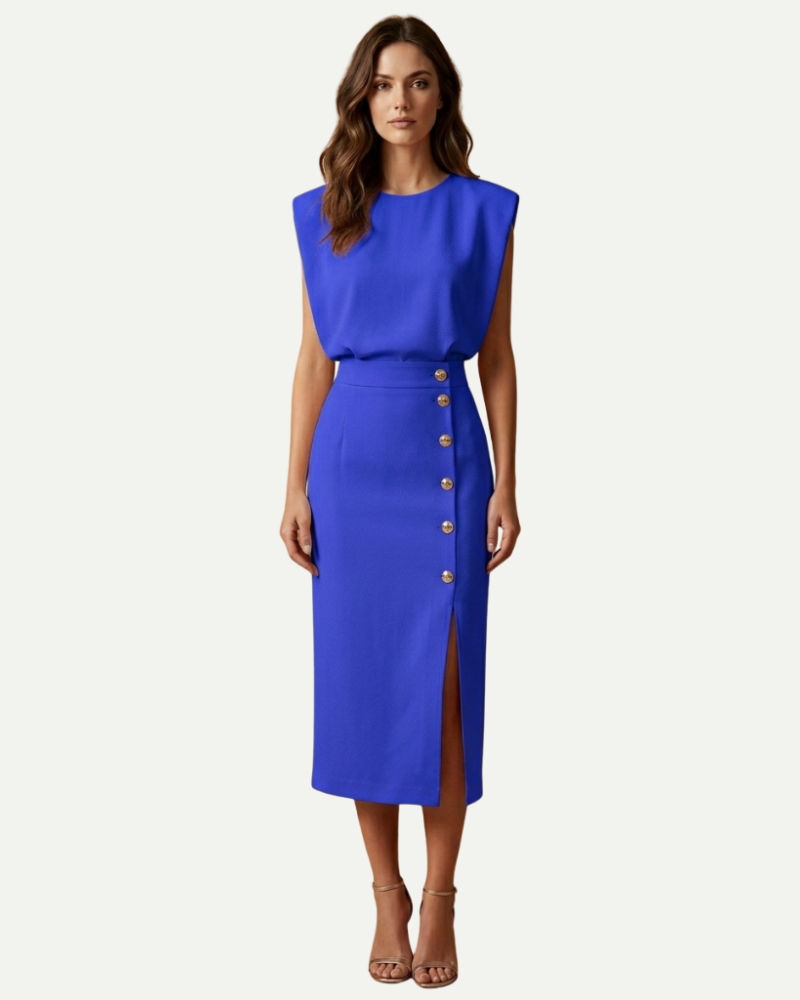 Élise | Robe Midi Fendue à Boutons