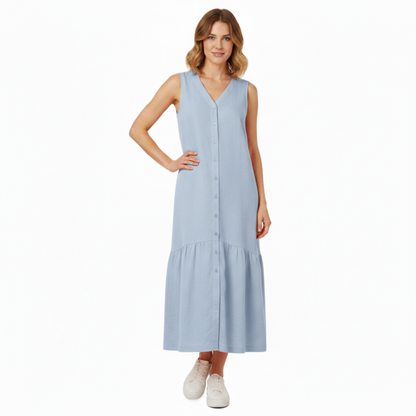 Robe midi sans manches, col en V, coupe évasée A