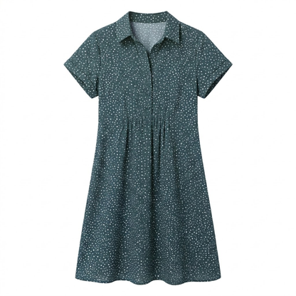 Robe d'Été Mi-Longue Imprimée à Col Rond et Manches Courtes
