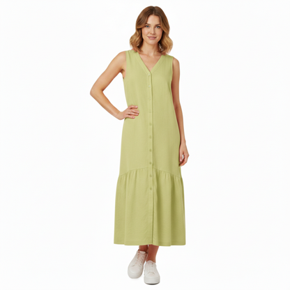 Robe midi sans manches, col en V, coupe évasée A