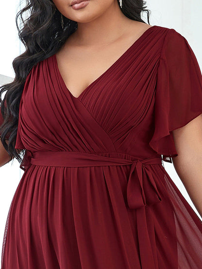 ever LEORA|V-Neck Flutter Sleeve Floor-Length A-Line Chiffon Evening Dress