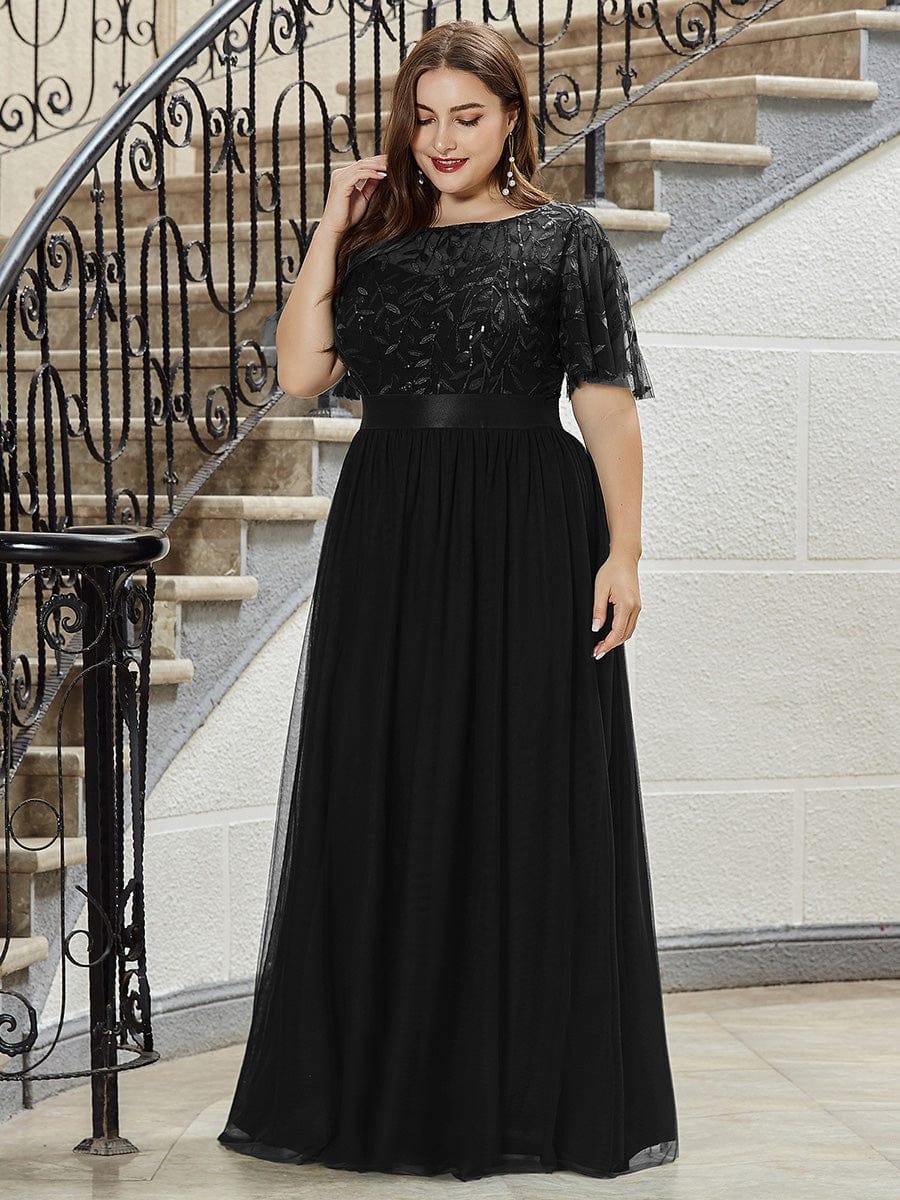 ever SAPHIR|Women's A-Line Short Sleeve Embroidery Floor Length Wedding Guest Dresses
