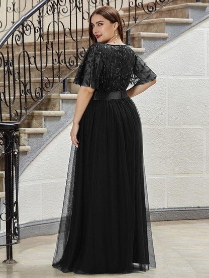 ever SAPHIR|Robes de cérémonie longues à manches courtes et broderies A-Line