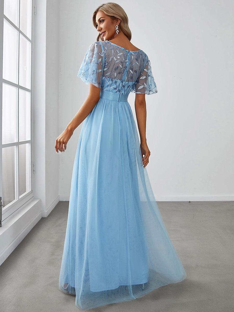 ever SAPHIR|Women's A-Line Short Sleeve Embroidery Floor Length Wedding Guest Dresses