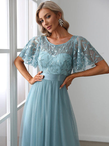 ever SAPHIR|Women's A-Line Short Sleeve Embroidery Floor Length Wedding Guest Dresses
