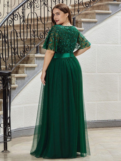 ever SAPHIR|Robes de cérémonie longues à manches courtes et broderies A-Line