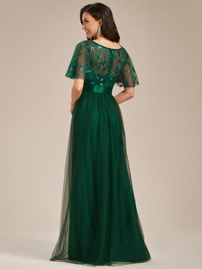 ever SAPHIR|Women's A-Line Short Sleeve Embroidery Floor Length Wedding Guest Dresses