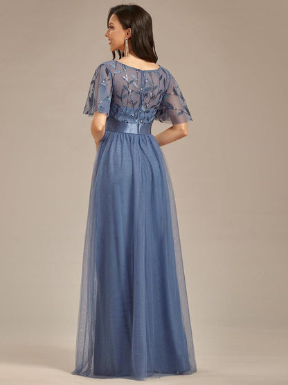 ever SAPHIR|Women's A-Line Short Sleeve Embroidery Floor Length Wedding Guest Dresses