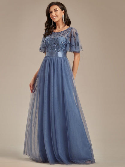 ever SAPHIR|Women's A-Line Short Sleeve Embroidery Floor Length Wedding Guest Dresses