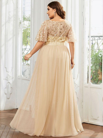 ever SAPHIR|Women's A-Line Short Sleeve Embroidery Floor Length Wedding Guest Dresses