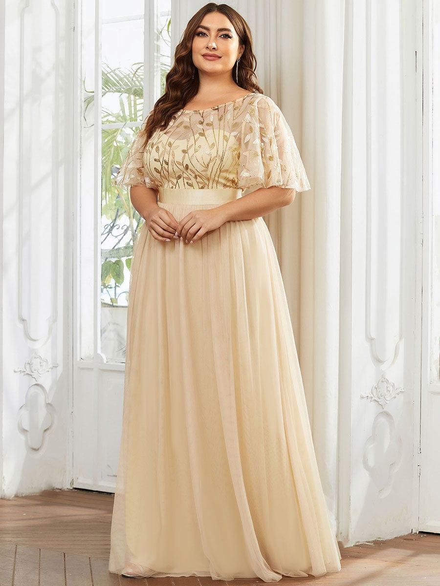ever SAPHIR|Women's A-Line Short Sleeve Embroidery Floor Length Wedding Guest Dresses