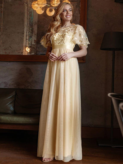ever SAPHIR|Robes de cérémonie longues à manches courtes et broderies A-Line