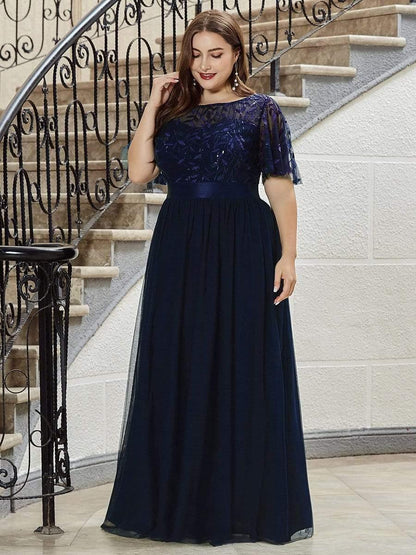 ever SAPHIR|Robes de cérémonie longues à manches courtes et broderies A-Line