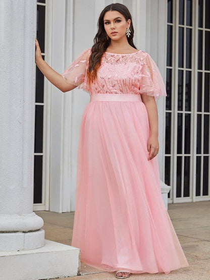 ever SAPHIR|Women's A-Line Short Sleeve Embroidery Floor Length Wedding Guest Dresses