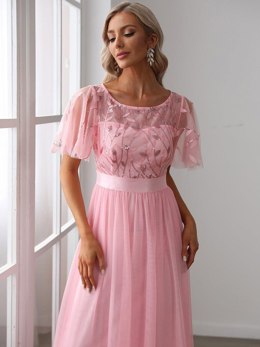 ever SAPHIR|Women's A-Line Short Sleeve Embroidery Floor Length Wedding Guest Dresses