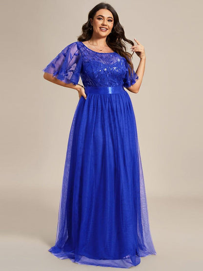 ever SAPHIR|Women's A-Line Short Sleeve Embroidery Floor Length Wedding Guest Dresses