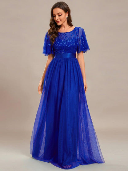 ever SAPHIR|Women's A-Line Short Sleeve Embroidery Floor Length Wedding Guest Dresses