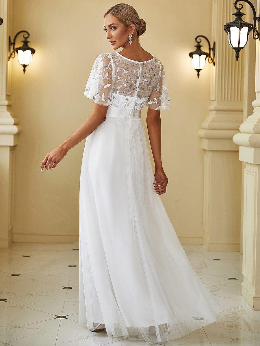 Robe longue de cérémonie à manches courtes avec broderie