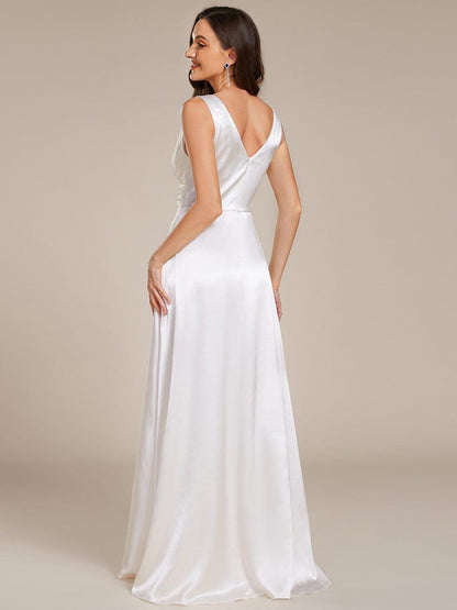 ever INDY|Sleeveless Empire Waist Satin Maxi Bridesmaid Dress With Pockets