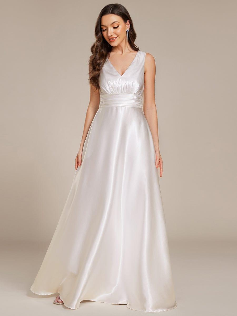 ever INDY|Sleeveless Empire Waist Satin Maxi Bridesmaid Dress With Pockets