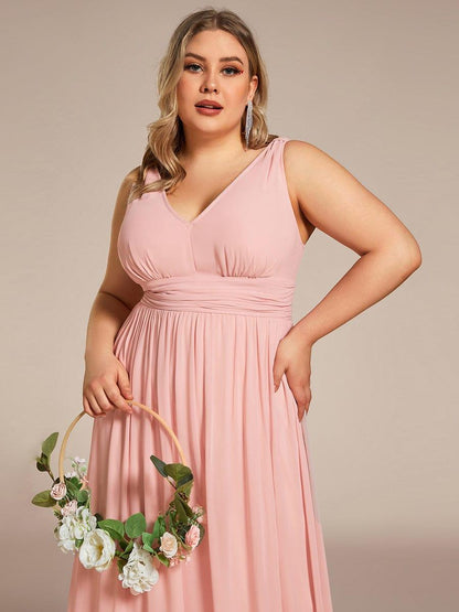 ever HUSH|V Neck Sleeveless Pleated Chiffon Evening Dress
