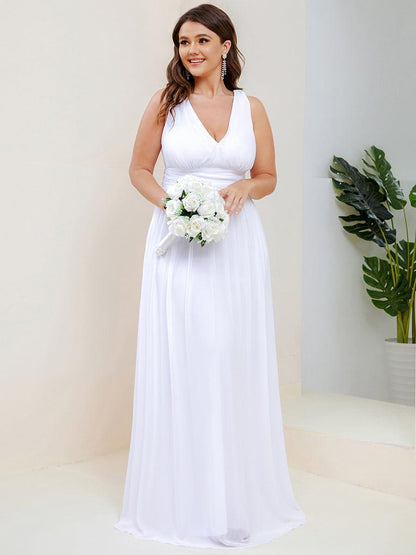 ever HUSH|V Neck Sleeveless Pleated Chiffon Evening Dress