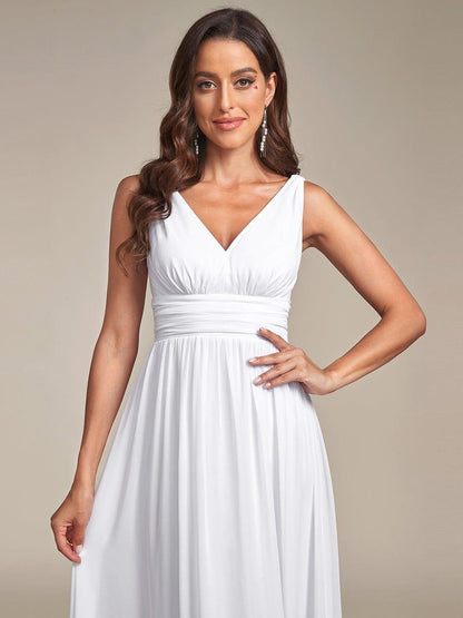 ever HUSH|V Neck Sleeveless Pleated Chiffon Evening Dress