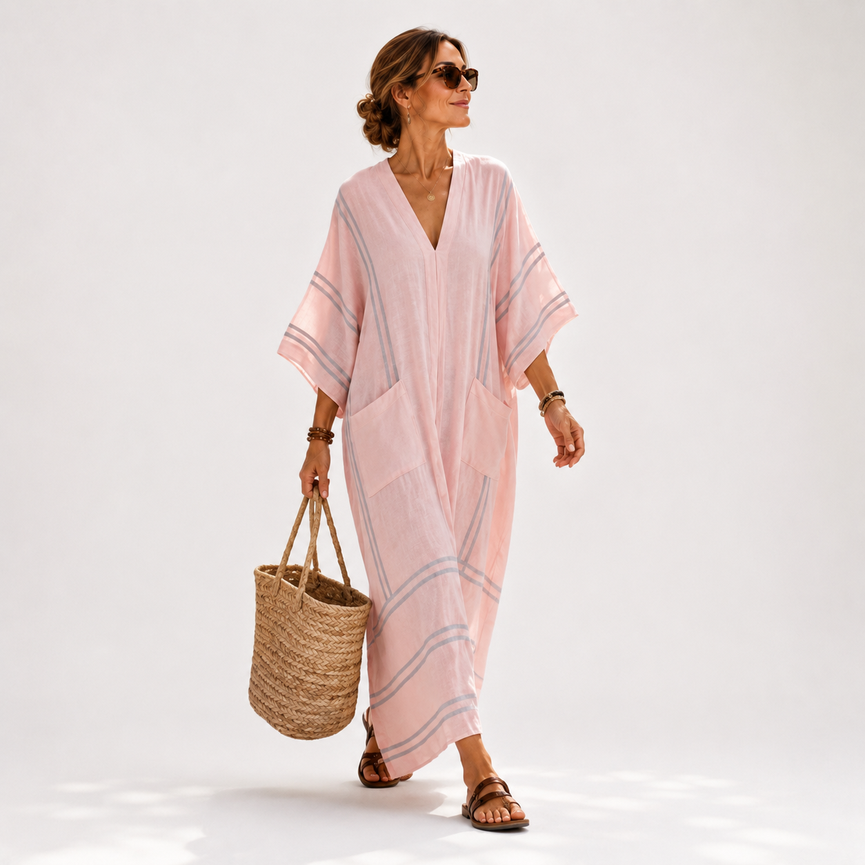 Soraya | Kaftan Rayé Rose