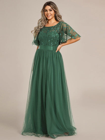ever SAPHIR|Women's A-Line Short Sleeve Embroidery Floor Length Wedding Guest Dresses