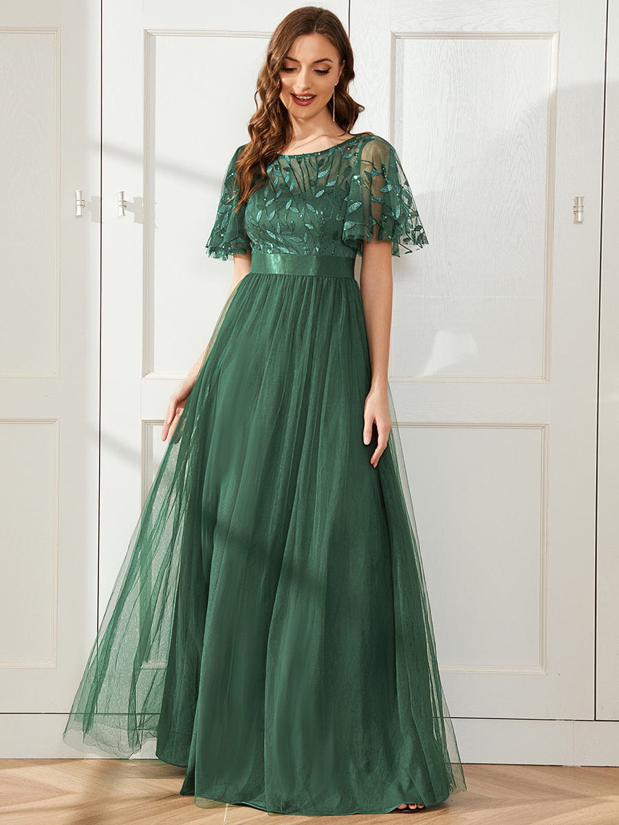 ever SAPHIR|Women's A-Line Short Sleeve Embroidery Floor Length Wedding Guest Dresses