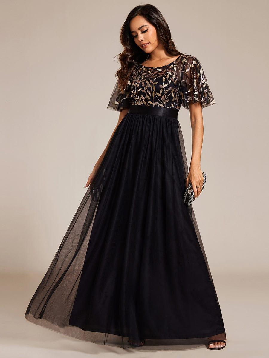 ever SAPHIR|Women's A-Line Short Sleeve Embroidery Floor Length Wedding Guest Dresses