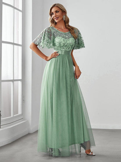 ever SAPHIR|Women's A-Line Short Sleeve Embroidery Floor Length Wedding Guest Dresses