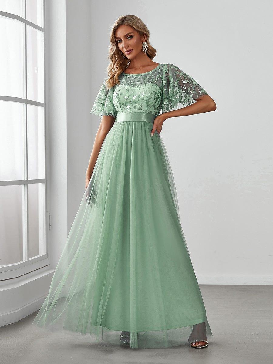 ever SAPHIR|Women's A-Line Short Sleeve Embroidery Floor Length Wedding Guest Dresses