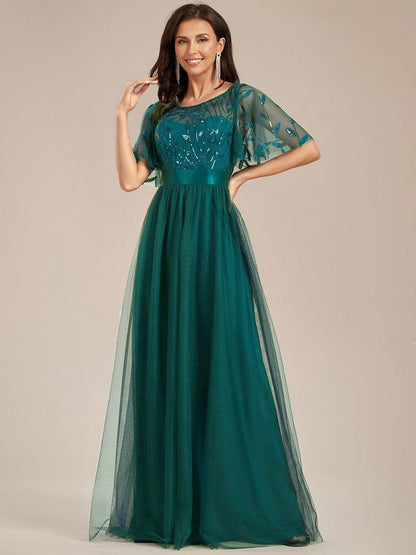ever SAPHIR|Women's A-Line Short Sleeve Embroidery Floor Length Wedding Guest Dresses