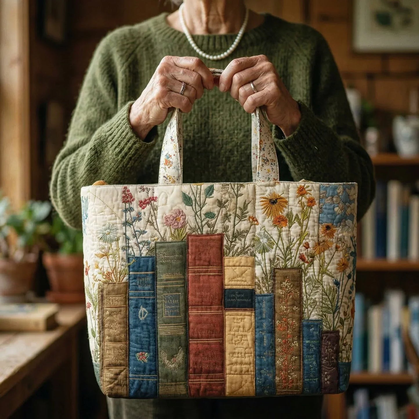 Sac Artisanal Matelassé - Livres et Fleurs