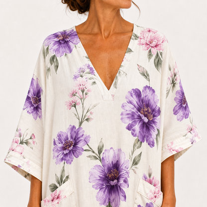 Inés | Caftan Blanc à Imprimé Floral
