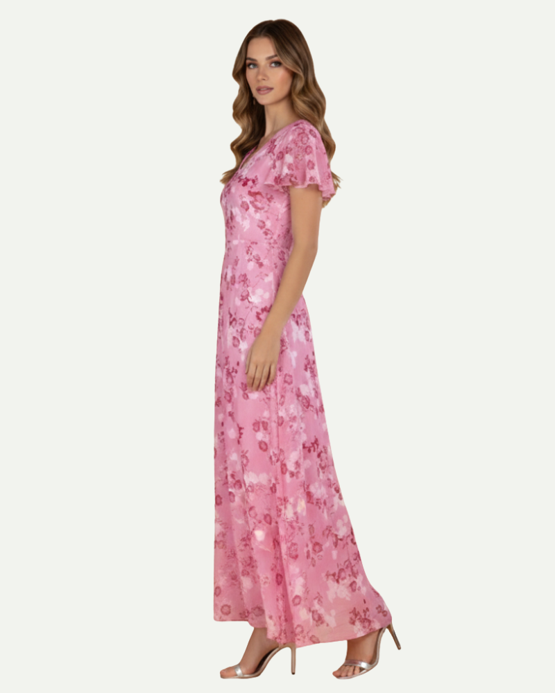 Isaline | Robe Longue Fleurie à Manches Volantées