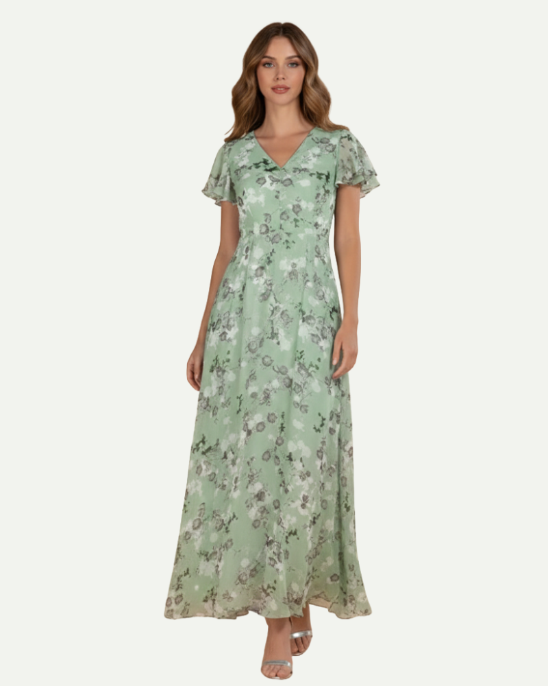 Isaline | Robe Longue Fleurie à Manches Volantées