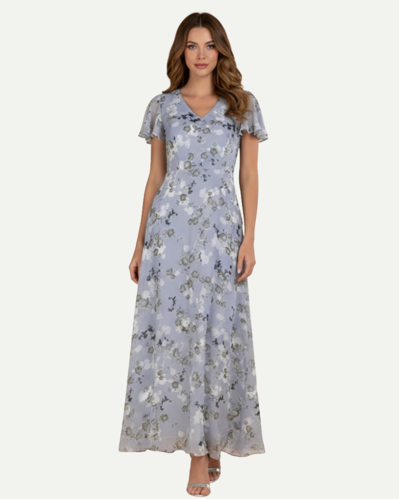 Isaline | Robe Longue Fleurie à Manches Volantées