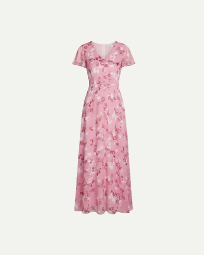 Isaline | Robe Longue Fleurie à Manches Volantées