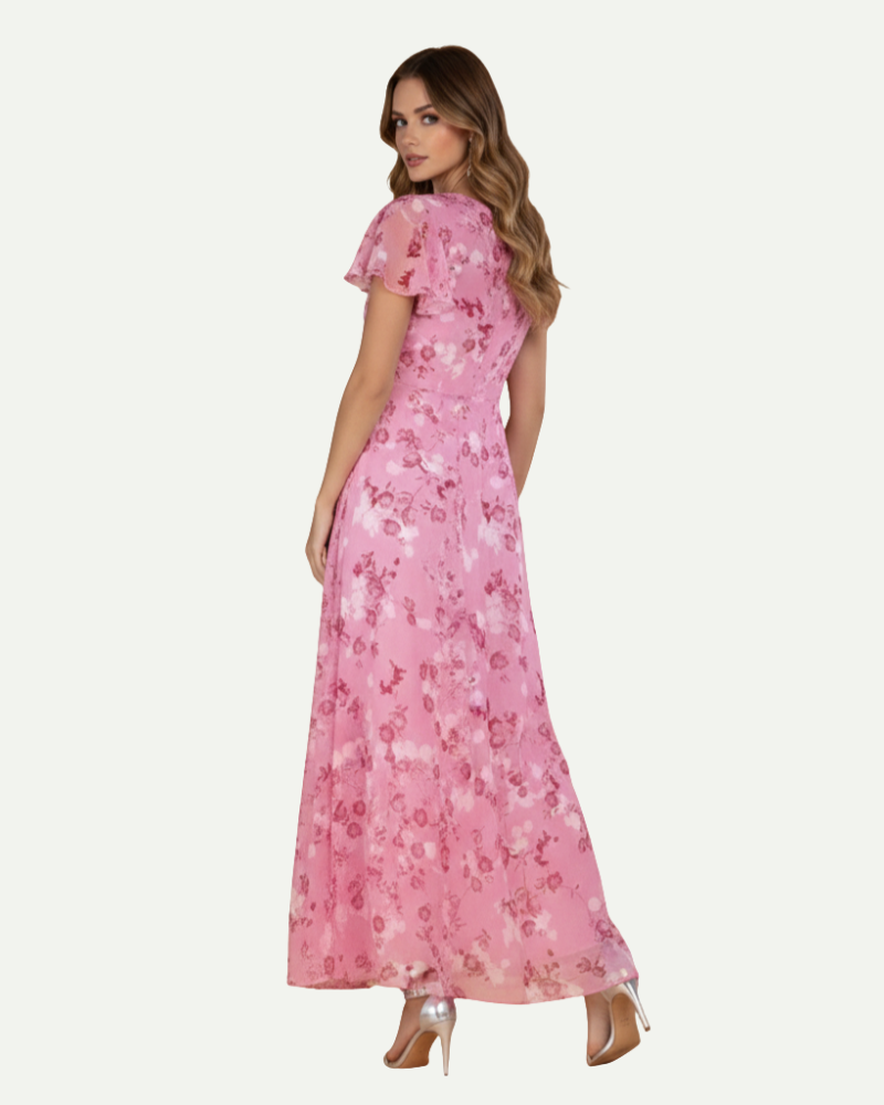 Isaline | Robe Longue Fleurie à Manches Volantées