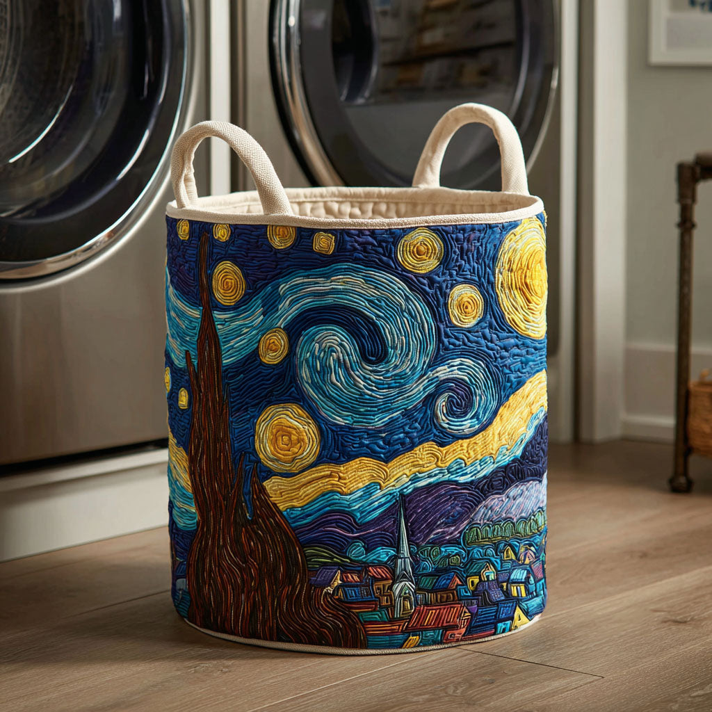 Panier à linge matelassé artisanal – Motif nocturne