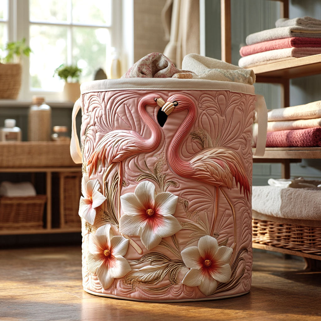 Panier à linge matelassé artisanal – Flamants roses