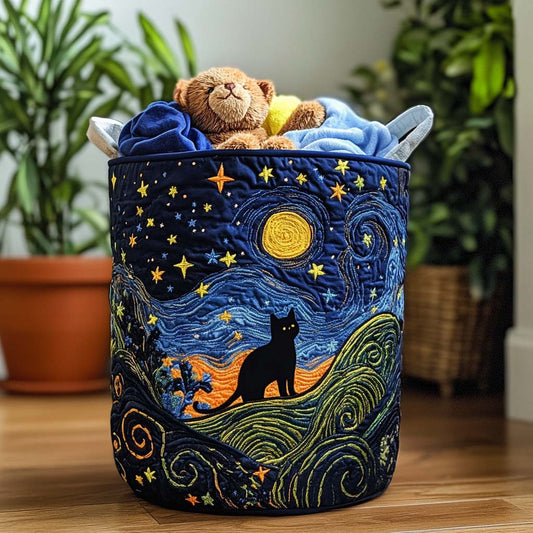 Panier à linge matelassé artisanal – Chat câlin