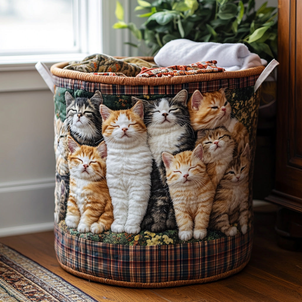 Panier à linge matelassé artisanal – Chat câlin