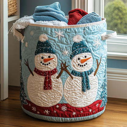 Panier à linge matelassé artisanal – Bonhomme de neige