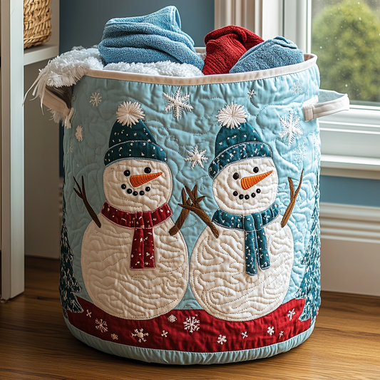 Panier à linge matelassé artisanal – Bonhomme de neige
